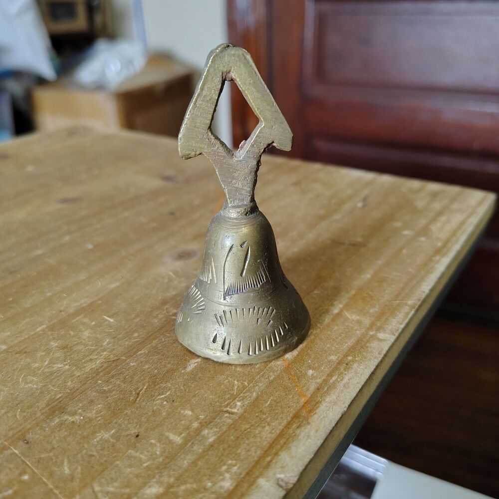 Vintage Etched Brass Bell Made In India Collectible